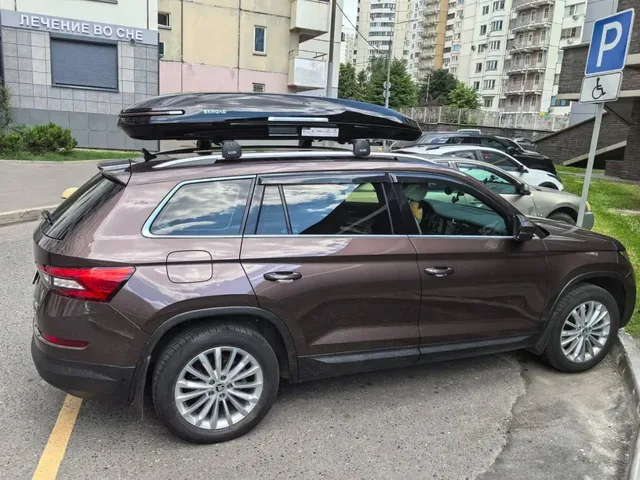 Чёрный автобокс ENROAD Nomadix Pro XL Slim 400 на Škoda Kodiaq — общий вид автомобиля с установленным автобоксом